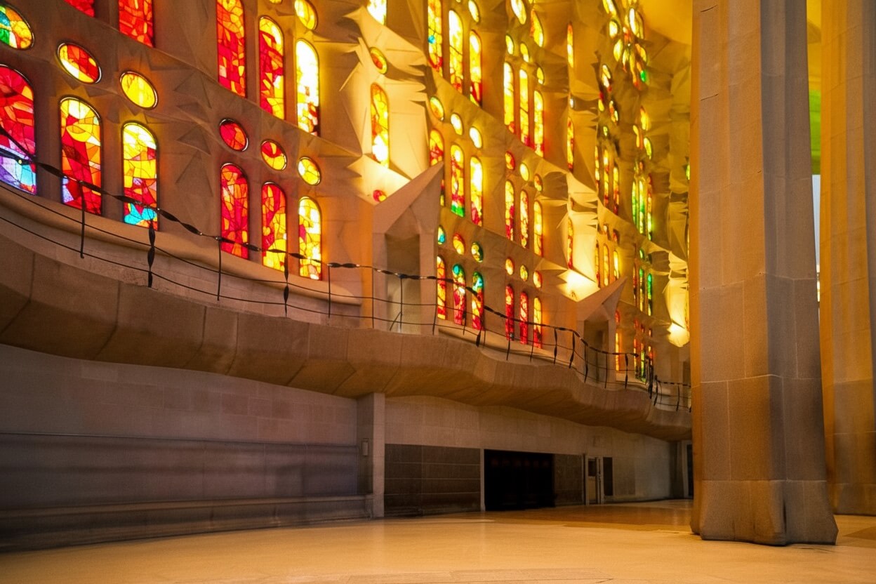 Witraże Sagrada Família w świetle popołudnia